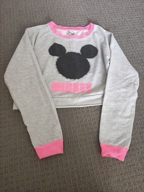 Disney Grey Sweatshirt with Pink Trim and Black Graphic